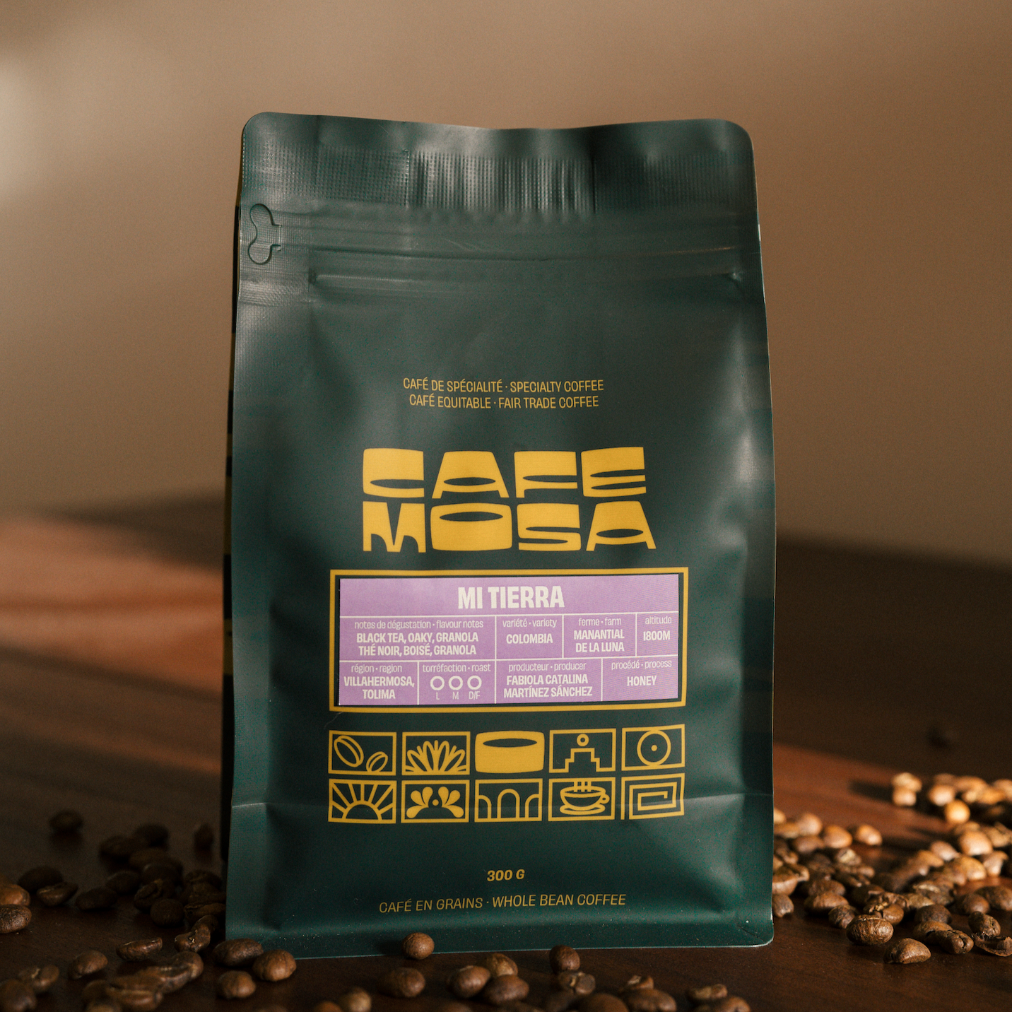 Image of La Princesa coffee from Café Mosa. Showcases a vibrant bag of premium, single-origin coffee, known for its refined flavor profile featuring notes of chocolate, citrus, and a smooth, balanced finish.